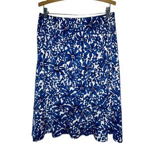 Christopher & Banks Blue White Flounce Hem Midi Skirt Elastic Waist L